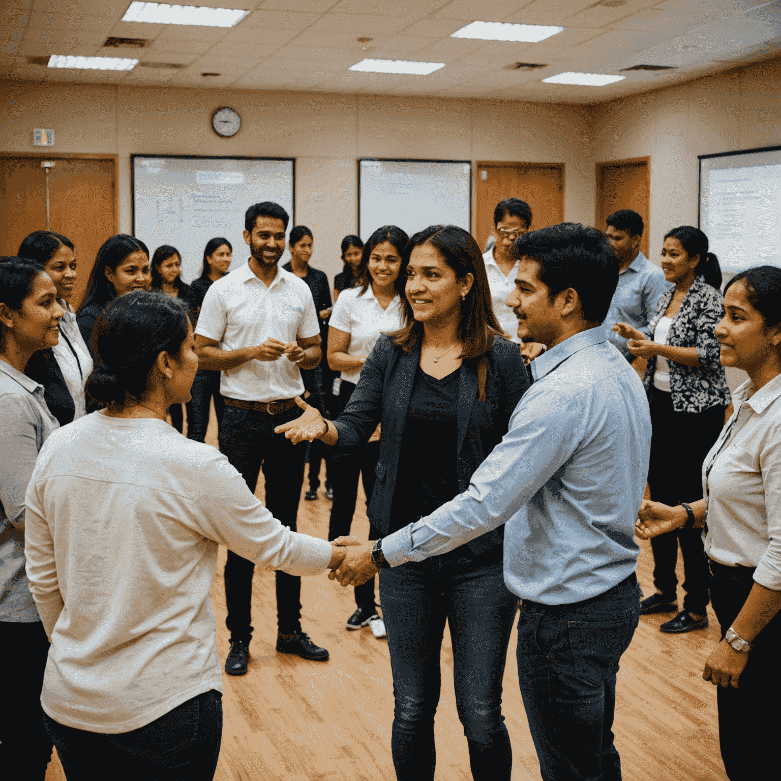 Interactive workshop session with participants engaged in team-building exercises and motivational activities